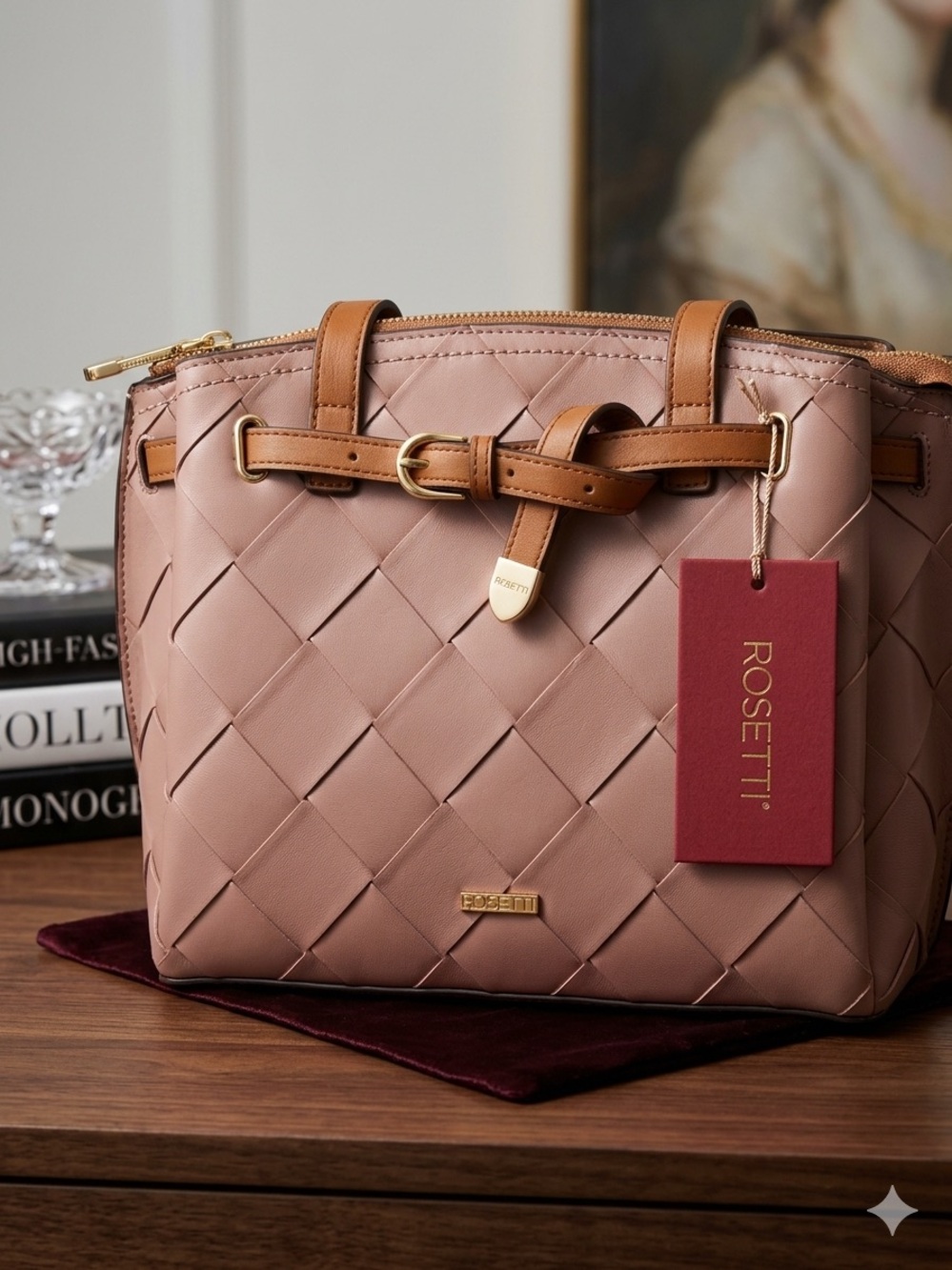 NEW WITH TAGS 🏷️ Rosetti Blush Woven Shoulder Tote with Tan Accents
